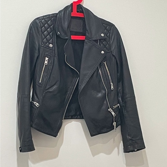 All Saints Cargo distressed leather biker / moto jacket - Picture 3 of 10